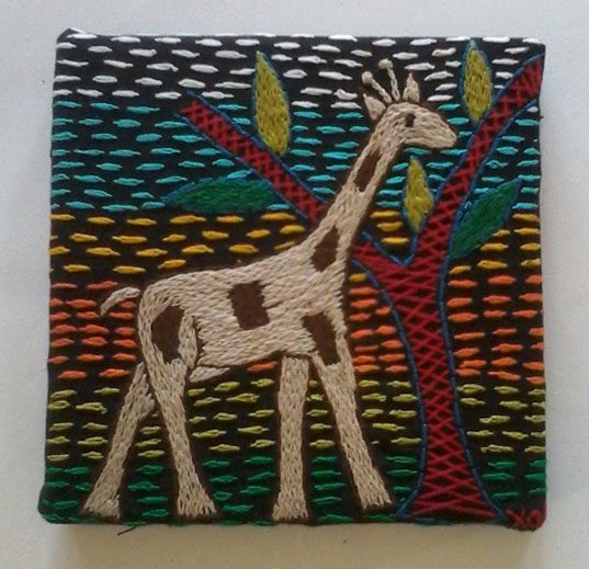 African giraffe hand crafted canvas